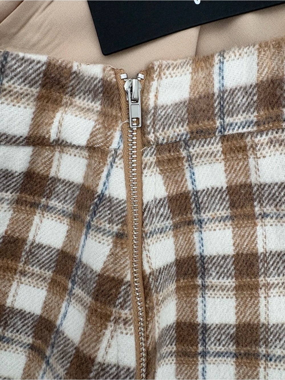 Lulu's Tan and White Plaid Mini Skirt - Picture 3 of 3